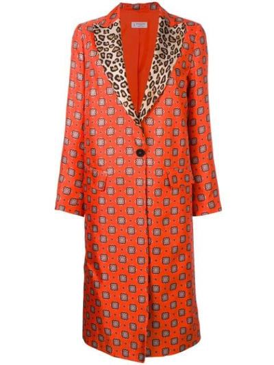 Shop Alberto Biani Contrast Collar Printed Coat In Orange