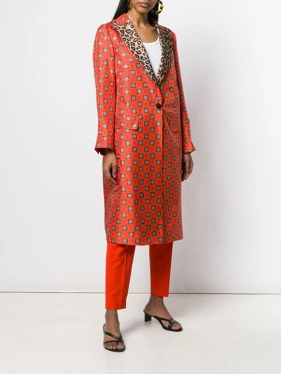 Shop Alberto Biani Contrast Collar Printed Coat In Orange