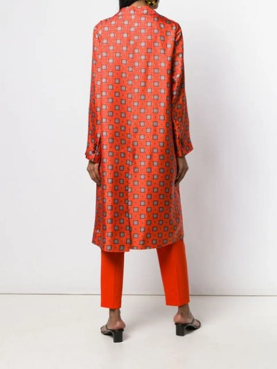 Shop Alberto Biani Contrast Collar Printed Coat In Orange