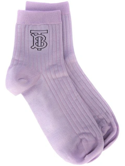 Shop Burberry Monogram Intarsia Socks In Purple