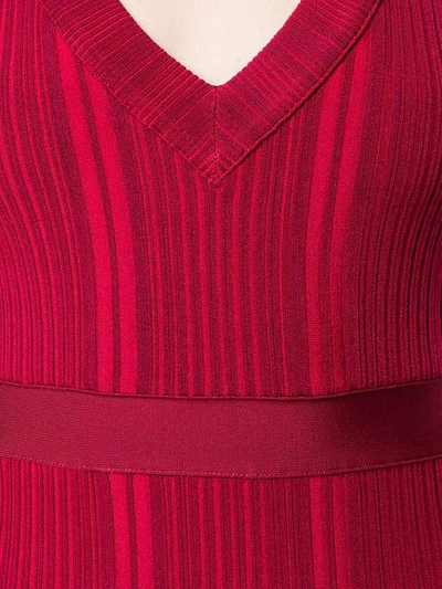 Shop Herve Leger V-neck Ribbed Dress In Red