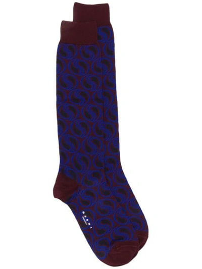 Shop Marni Paisley Socks In Tur97 Dark Burgundy