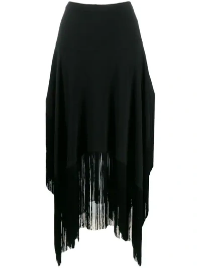 Shop Stella Mccartney Asymmetric Fringed Skirt In Black