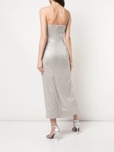 Shop Oscar De La Renta Strapless Gown With Front Slit In Silver