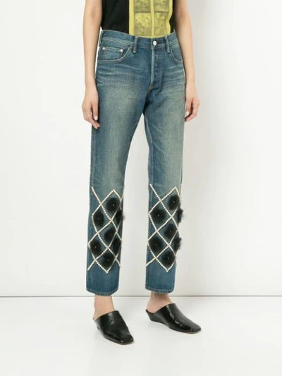 Shop Tu Es Mon Tresor Lattice Tulle Flower Antique Jeans In Blue