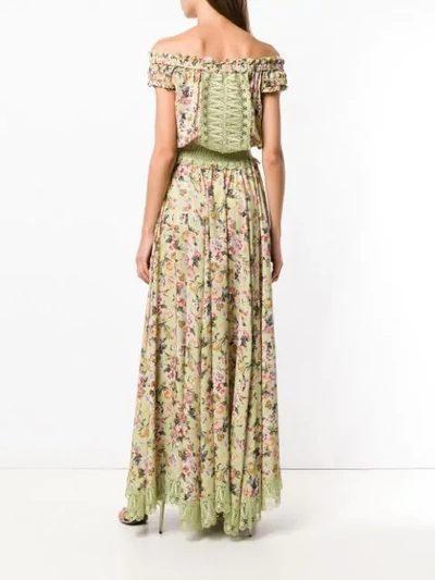 Shop Charo Ruiz Floral Print Off Shoulder Dress In Green