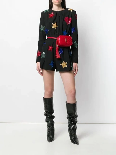 Shop Saint Laurent Embroidered Stars Jumpsuit In 1000 -noir