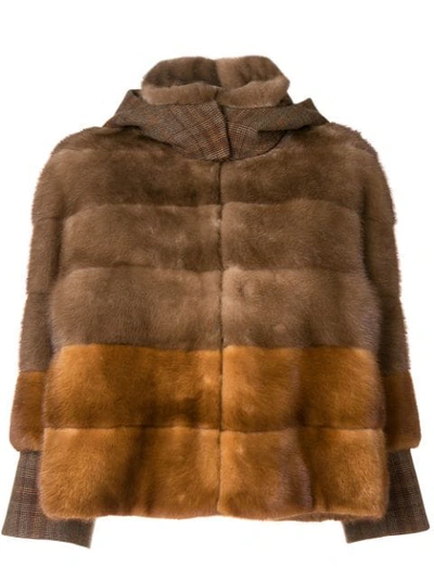 Shop Blancha Hooded Fur Coat In Brown