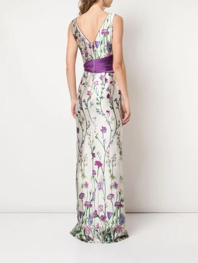 MARCHESA NOTTE FLORAL BOW DRESS - 白色