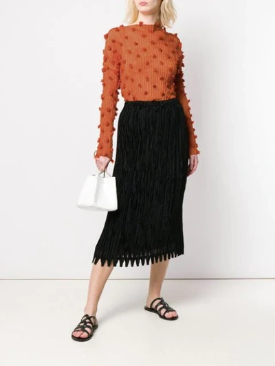 Pre-owned Issey Miyake 1980s Pompom-appliqué Plissé Top In Orange