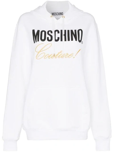 Shop Moschino Couture Logo Cotton Hoodie In White