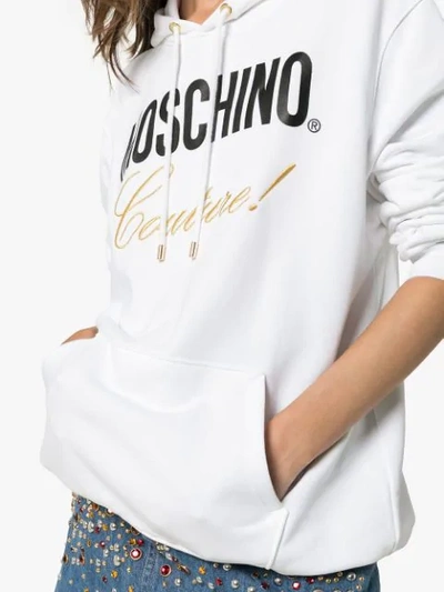 Shop Moschino Couture Logo Cotton Hoodie In White