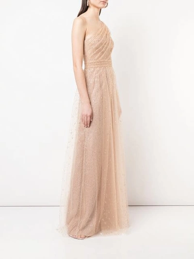 Shop Marchesa Notte Long One-shoulder Dress In Gold