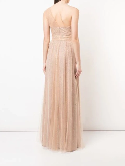 Shop Marchesa Notte Long One-shoulder Dress In Gold