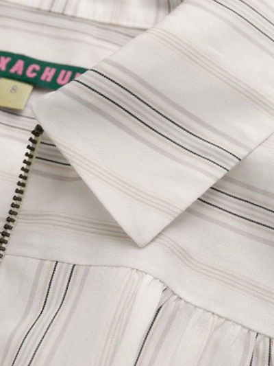 Shop Alexa Chung Striped Zip Shirt Midi Dress In Neutrals