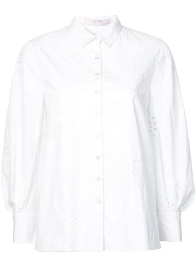 Shop Carolina Herrera Floral Embroidered Shirt In White