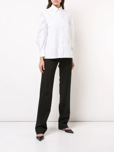 Shop Carolina Herrera Floral Embroidered Shirt In White