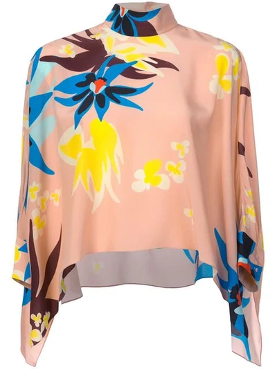 Shop Delpozo Floral Print Flared Blouse In Pink