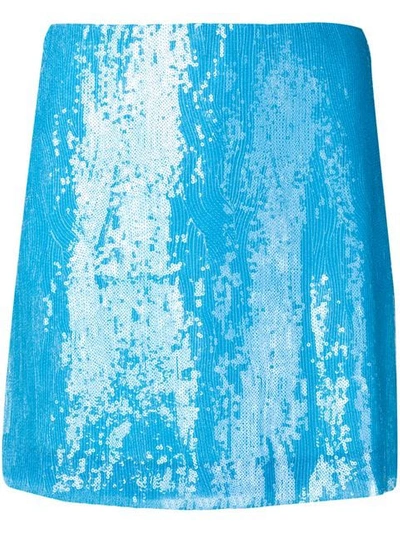 Shop Alberta Ferretti Sequins Short Skirt In Blue