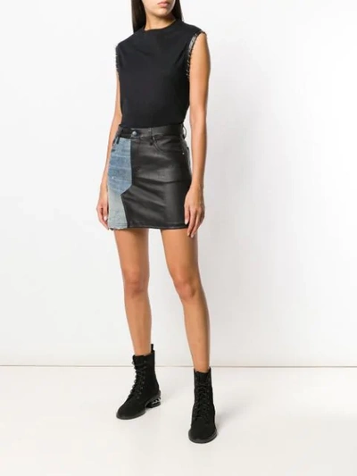 AMIRI MIXED MATERIAL MINI SKIRT - 蓝色