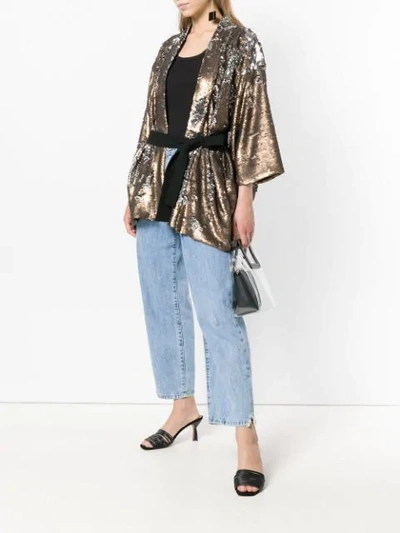 Shop Black Coral Sequin Embellished Belted Jacket In Neutrals