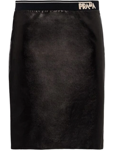 Shop Prada Fitted Leather Skirt In Black