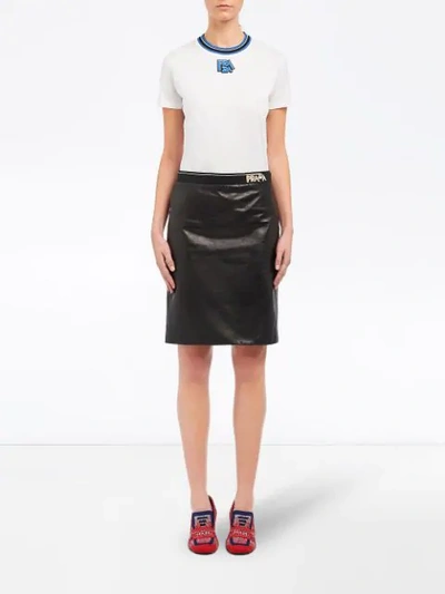 Shop Prada Fitted Leather Skirt In Black