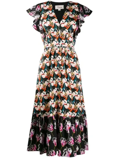 Shop Temperley London Contrast Floral Print Dress In Black