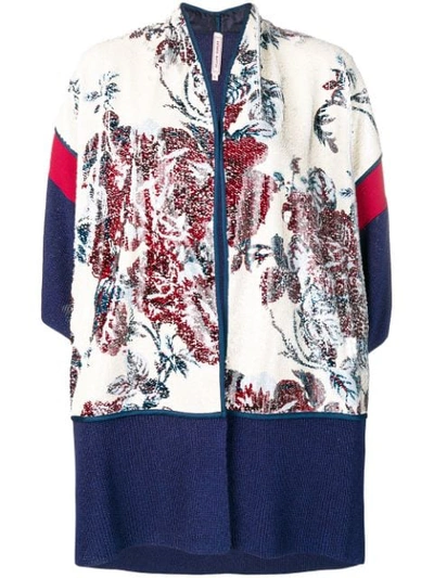 Shop Antonio Marras Floral Sequinned Knitted Cardigan In Blue