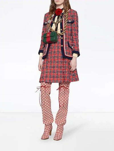 Shop Gucci Tweed Check A-line Skirt In Red