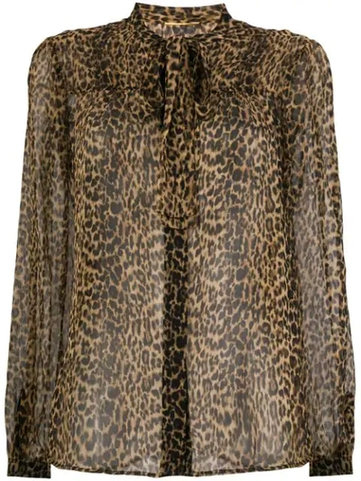 Shop Saint Laurent Leopard Printed Blouse In Brown