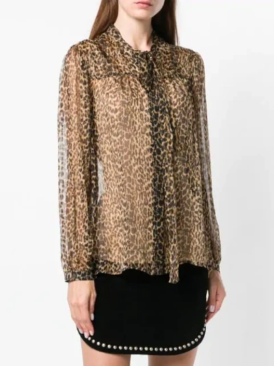 Shop Saint Laurent Leopard Printed Blouse In Brown
