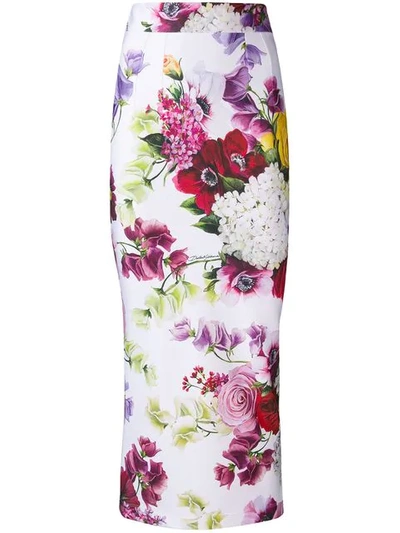 Shop Dolce & Gabbana Floral Print Skirt In White