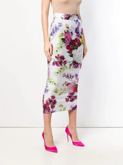 Shop Dolce & Gabbana Floral Print Skirt In White