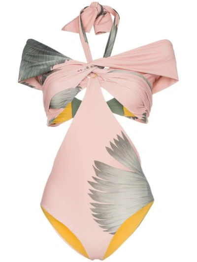 Shop Johanna Ortiz Palm Beach Twisted Front Swimsuit In Pink