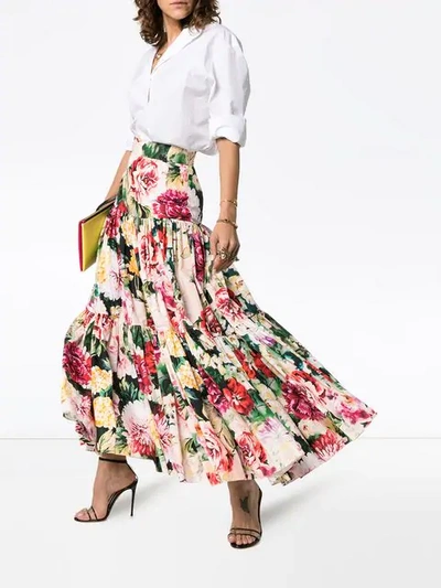 Shop Dolce & Gabbana Tiered Cotton Floral Maxi Skirt In Hnt68 Multicolor