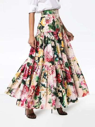 Shop Dolce & Gabbana Tiered Cotton Floral Maxi Skirt In Hnt68 Multicolor