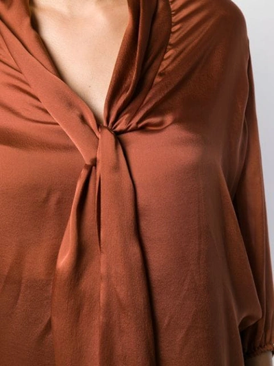 Shop Alexandre Vauthier Neck-tie Blouse In Brown