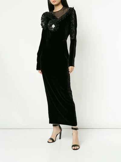 Shop Alessandra Rich Long Velvet Dress In Black