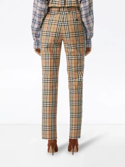 Shop Burberry Straight Fit Contrast Check Cotton Trousers In Neutrals