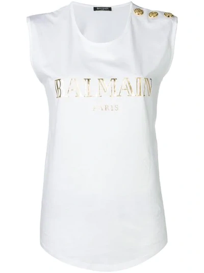 Shop Balmain Logo Print T-shirt In White