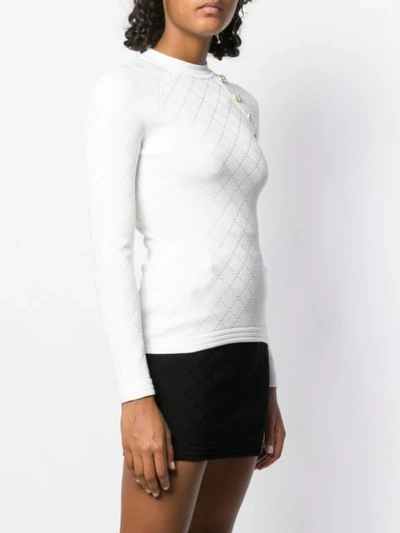 Shop Balmain Button-embellished Knitted Top In White