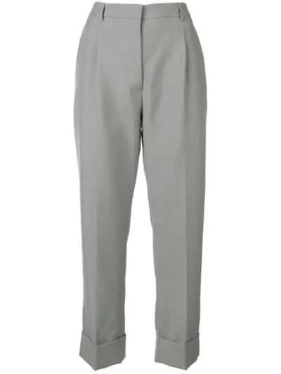 Shop Prada Turn-up Tailored Trousers In Grey