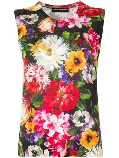 Shop Dolce & Gabbana Floral Print Tank Top In Black