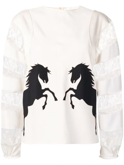 Shop Chloé Floral Lace Inserts Horses Blouse In White