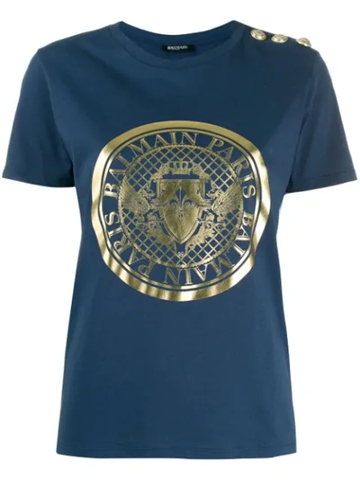 Shop Balmain Medallion Print T-shirt In Blue