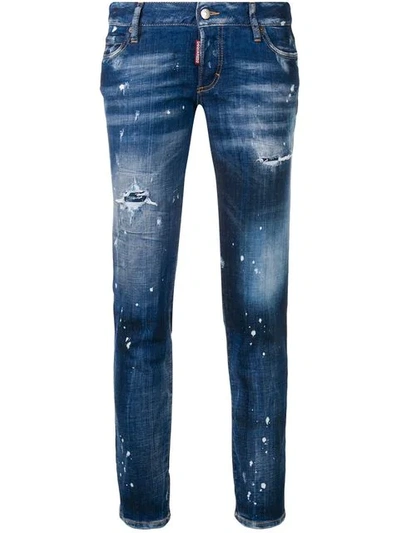 Shop Dsquared2 Splash Paint Jeans In Blue