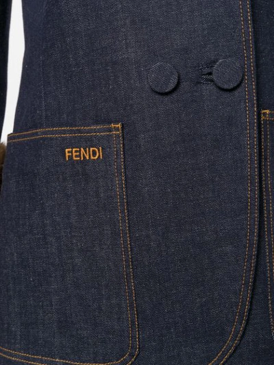 Shop Fendi Double Breasted Denim Jacket In Blue