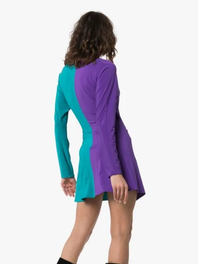 Shop Attico Two-tone Jersey Wrap Dress In Green ,purple