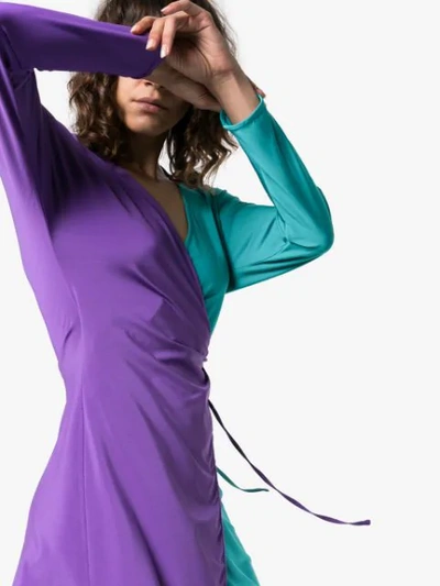 Shop Attico Two-tone Jersey Wrap Dress In Green ,purple